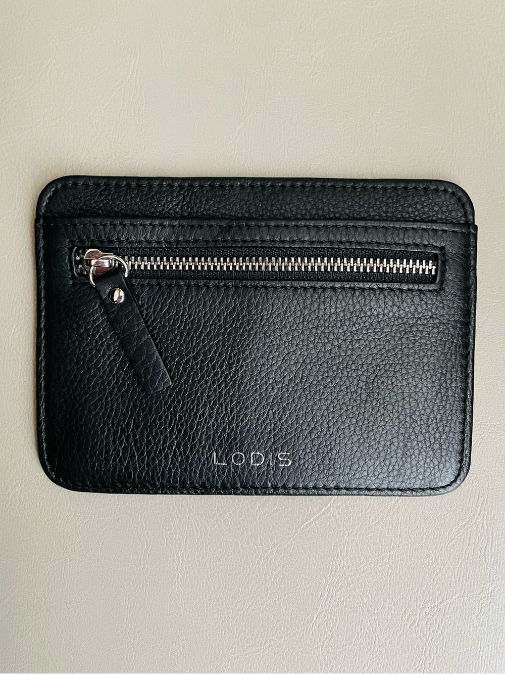 Lodis Black Leather Zip Card Wallet